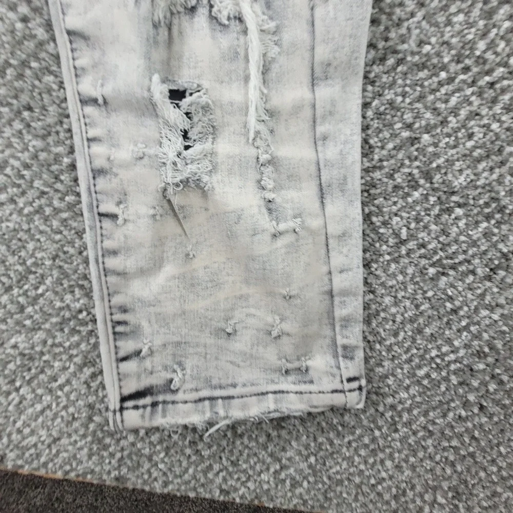 Smoke Rise Mens Distressed Acid‎ Wash Moto Jeans Gray 28x32 Slim Ripped Denim